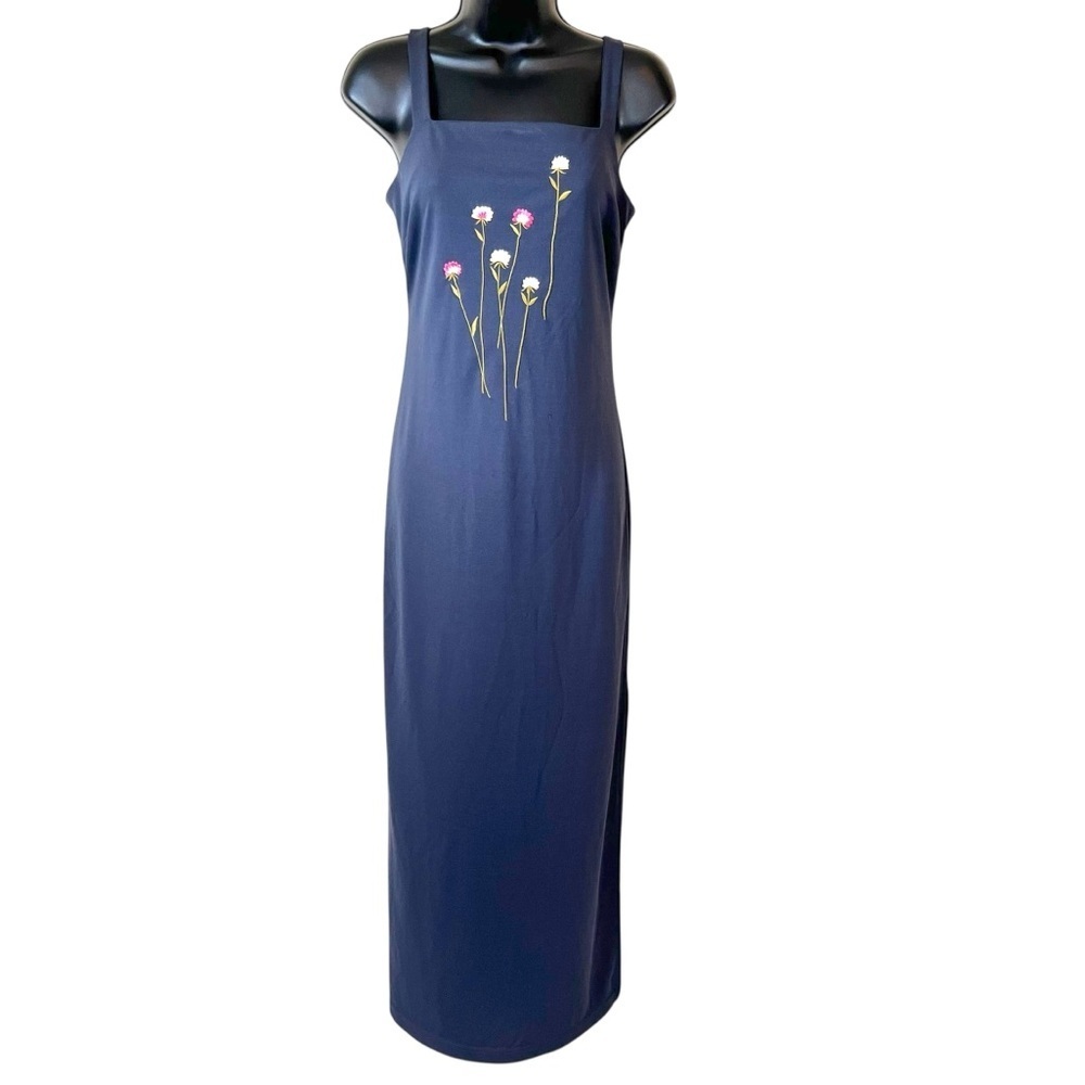 Vintage City Triangles Boardwalk Black w/Floral Embroidery Maxi/Gown Dress